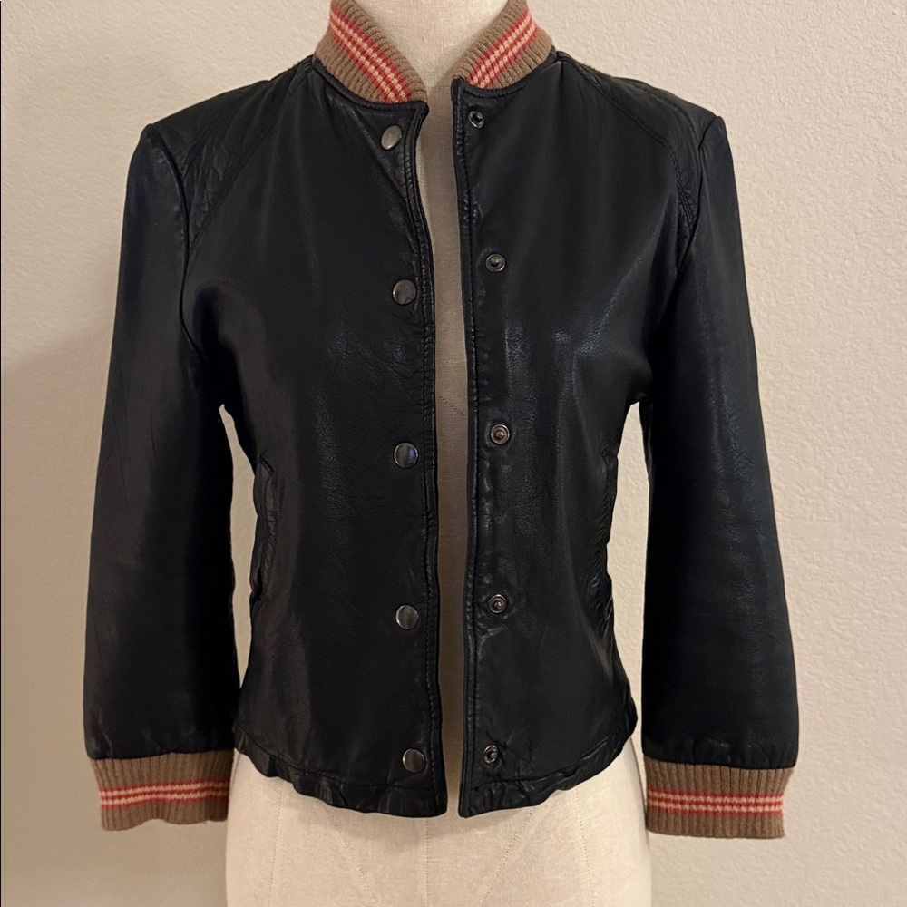 BCBGMaxAzria Black Bomber Leather Jacket